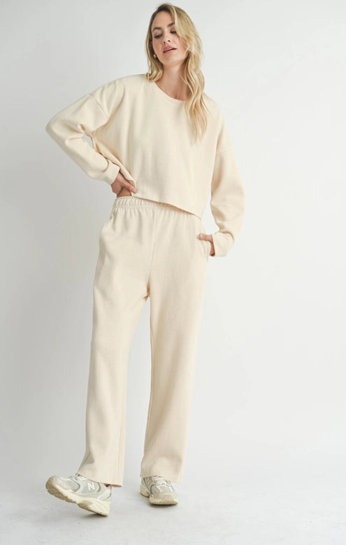 Relaxed Knit Top + Pant Set - Cream