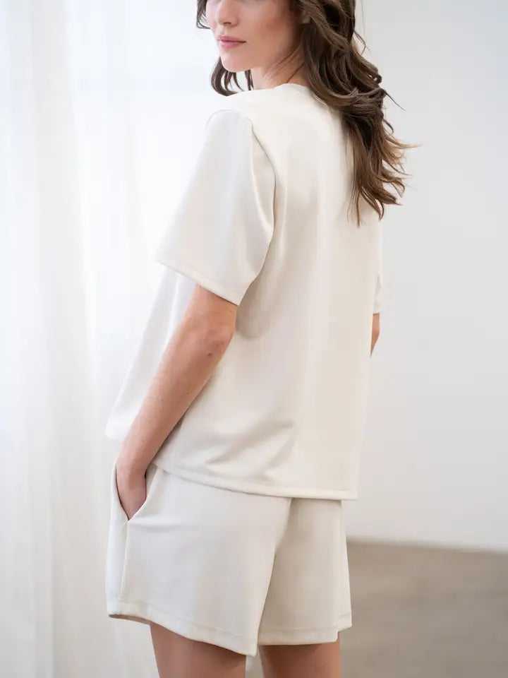 Lounge Elastic Waist Shorts - Ivory