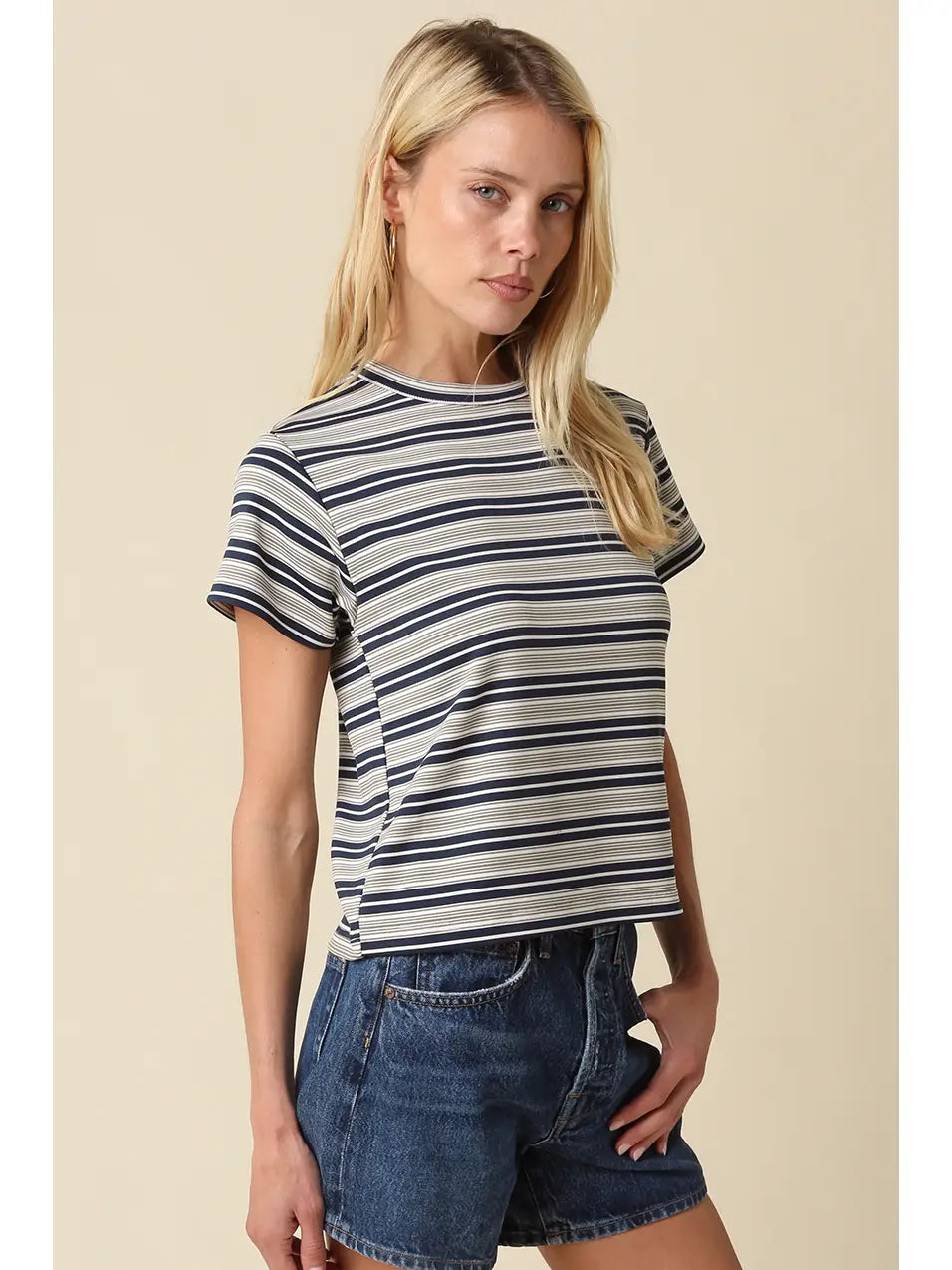 Mila Stripe Baby Tee - Cream Navy