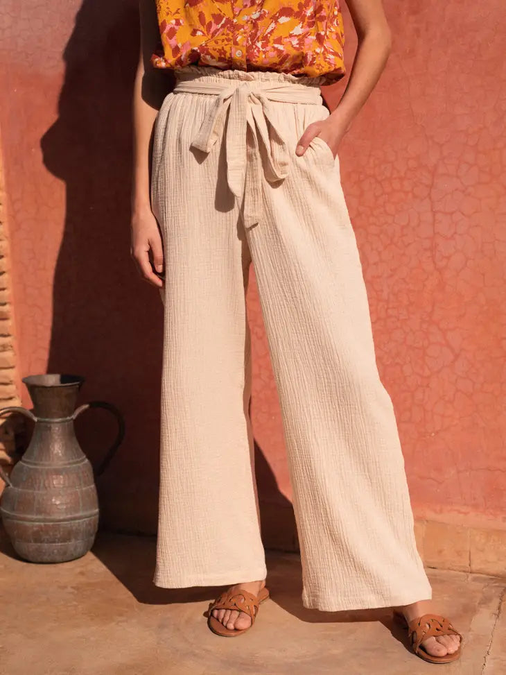 Cotton Gauze Fluid Pants - Beige