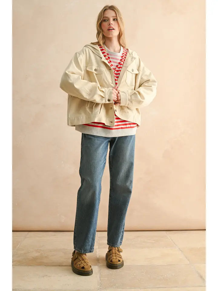 Letter Patch Back Detail Jacket - Ecru