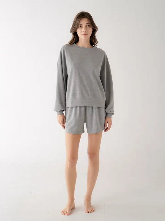 Lounge Elastic Waist Shorts - Heather Grey