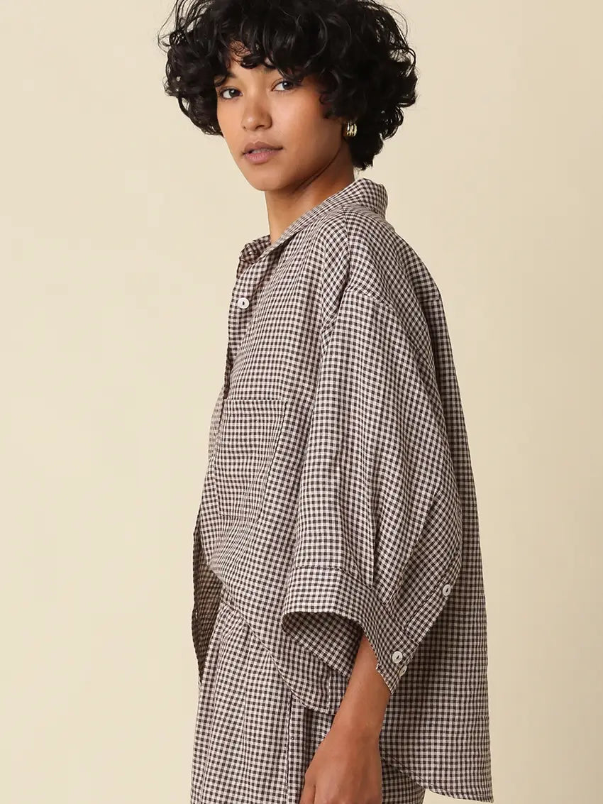 Gabi Gingham Linen Shirt - Brown Natural
