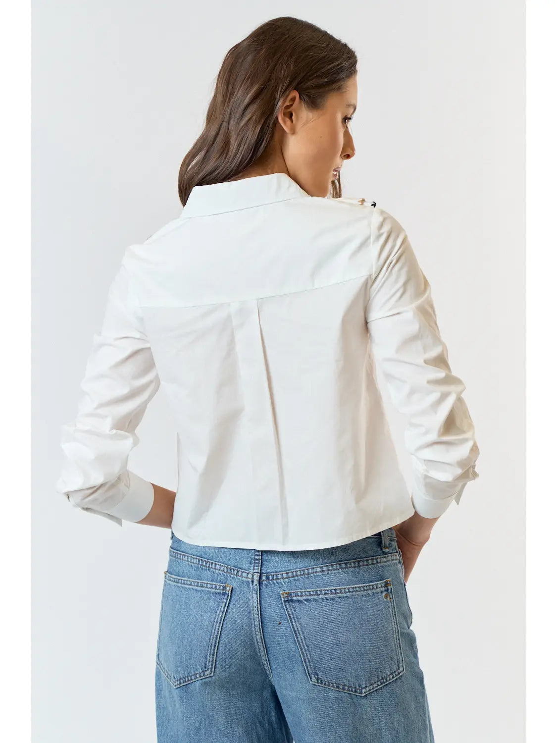 Long Sleeve Collar Button Down Top - Off White