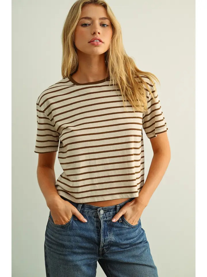 Essential Stripe Ringer Tee - Brown