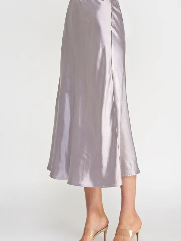 Satin Midi Woven Skirt - Silver