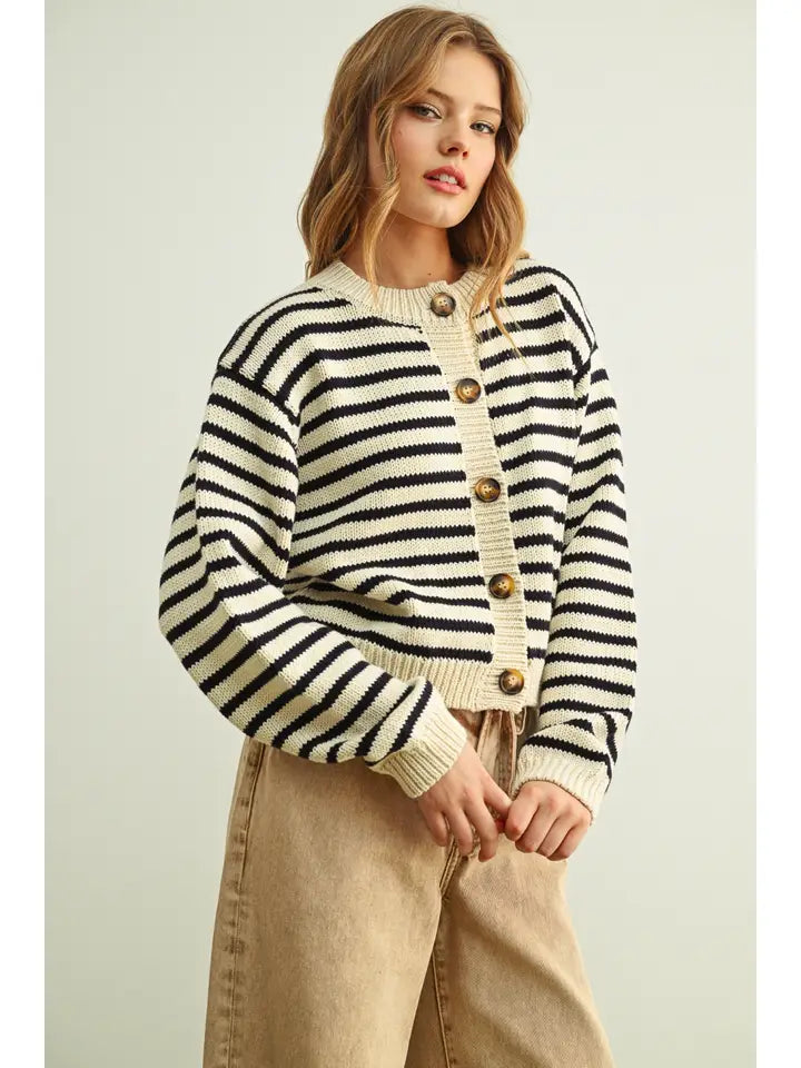 Stripe Knitted Cardigan - Black & White