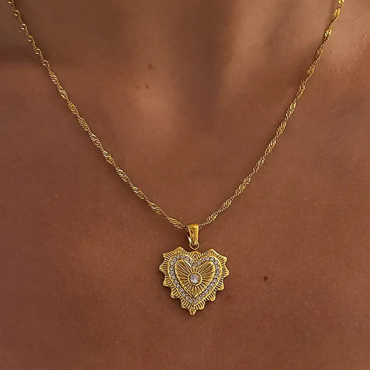 Valea 18K Gold Non-Tarnish CZ Heart Pendant Necklace - Yellow Gold