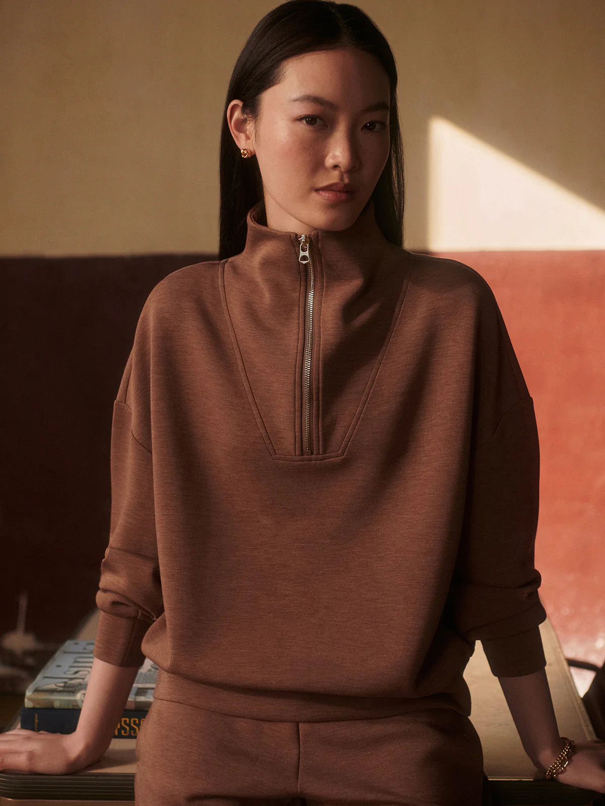 Varley - Hawley Half Zip Sweat - Golden Bronze Marl