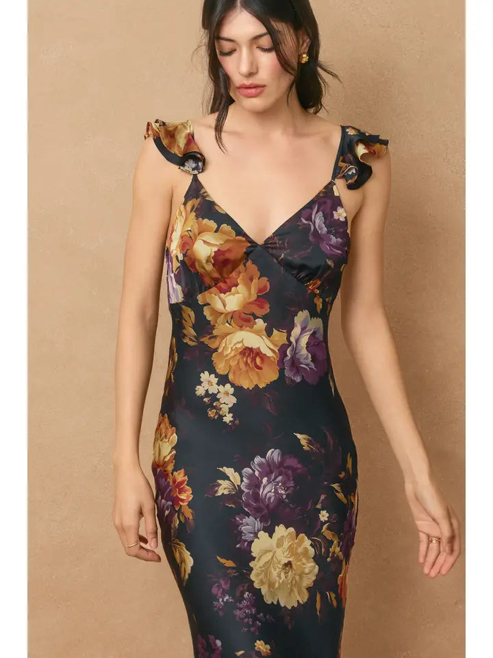 Haven Flutter Shoulder Maxi Dress - Nightfall Floral