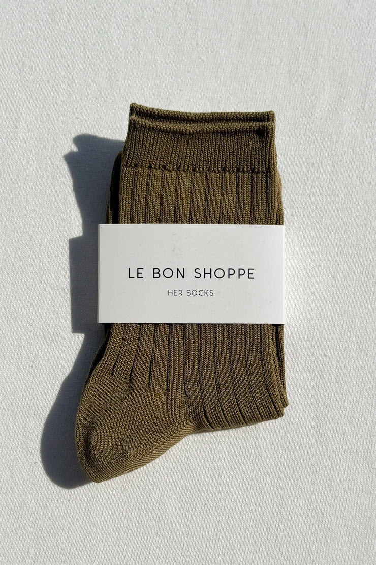 Le Bon Shoppe - Her Socks - Mercerized Combed Cotton Rib - Pesto