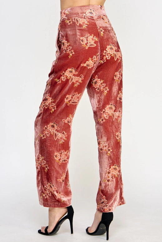 Floral Velvet Trousers - Pink