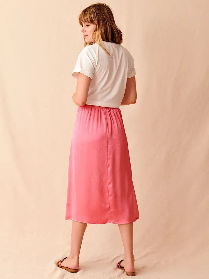 Prune Satin Midi Skirt - Rose