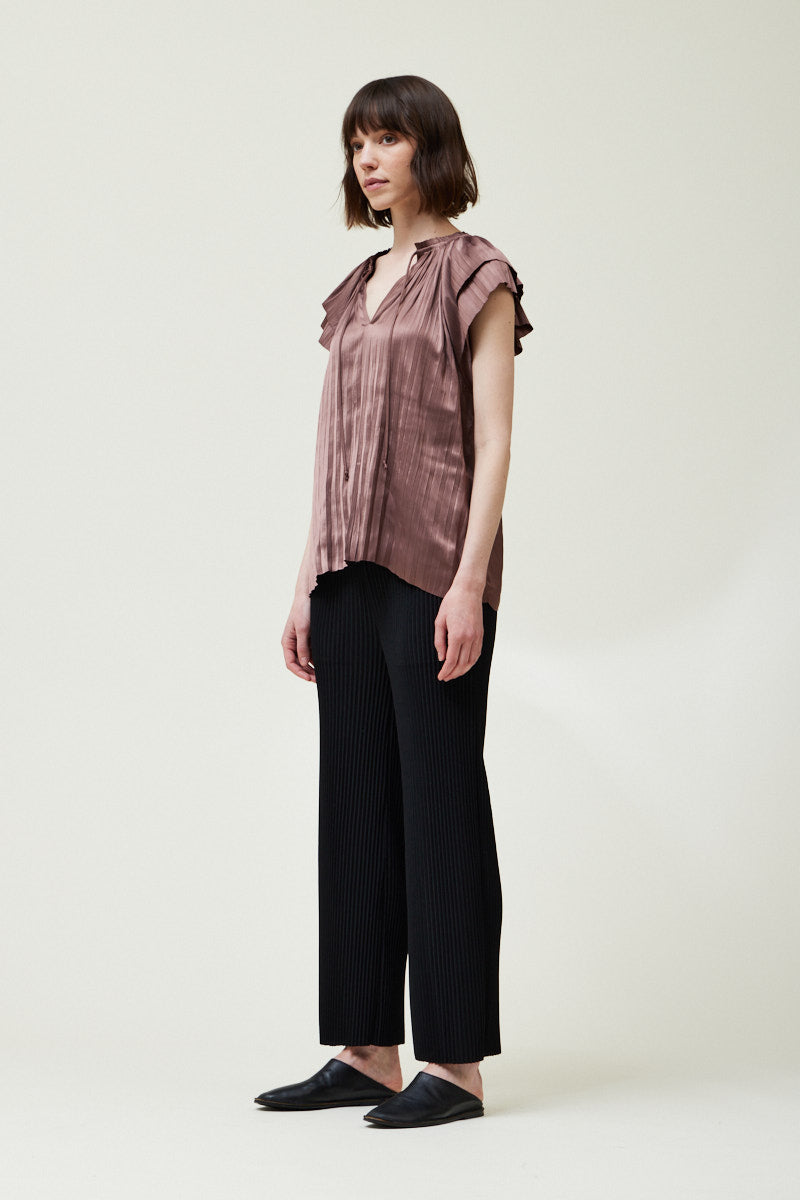 Grade + Gather - Pleated Satin Blouse - Dark Orchid