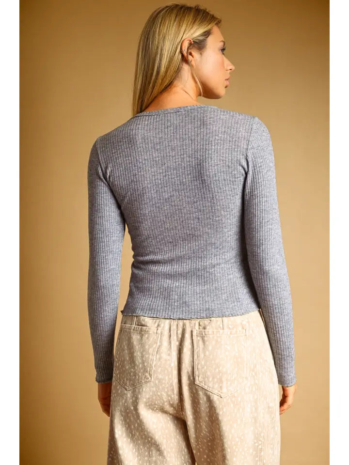 Long Sleeve Ribbed Top - Denim Blue