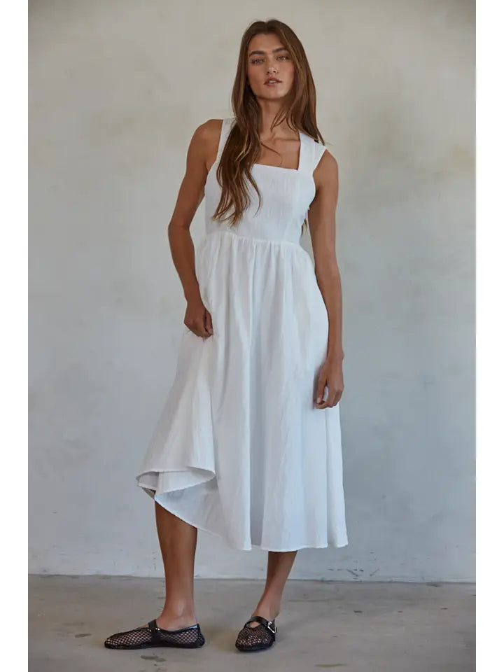 Back Cross Strap Midi Dress - Off White