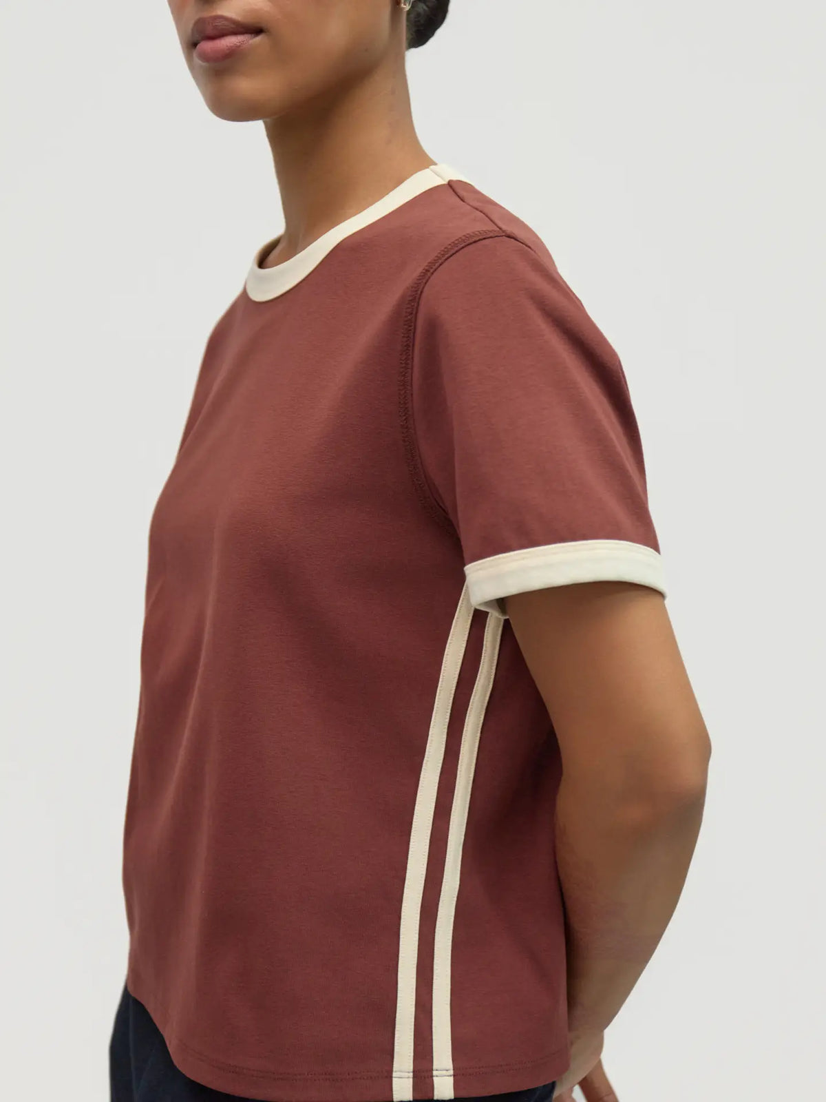 Sporty Contrast Tee - Brown + Cream