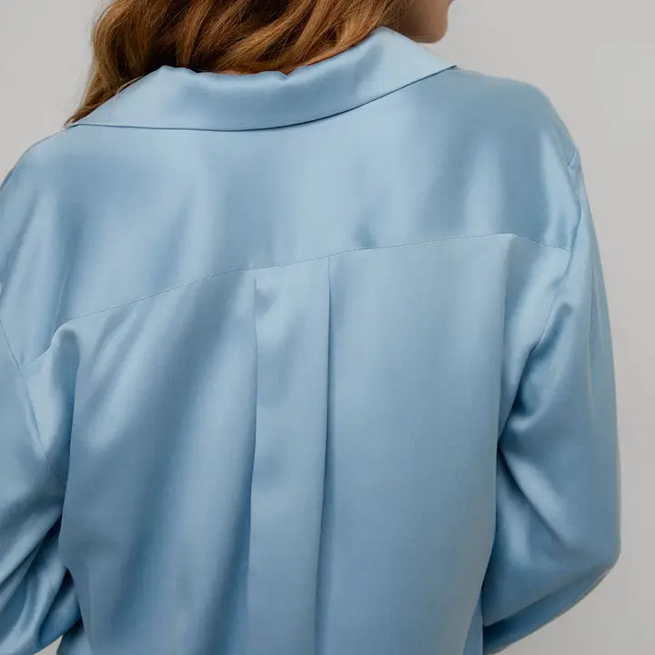 Washable Silk Button Up Long Sleeve - Arctic Sky