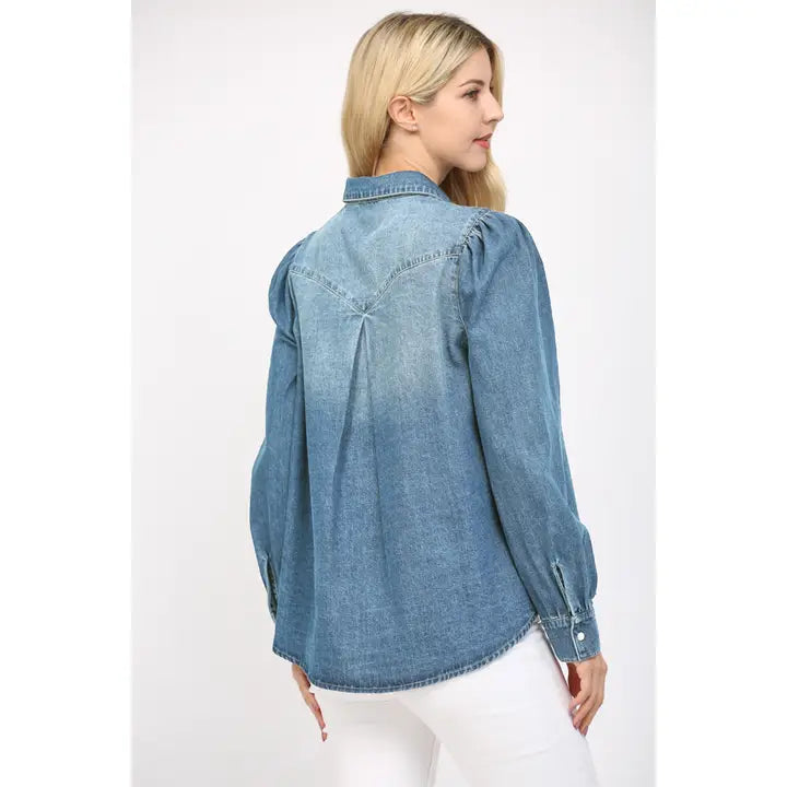 Puff Sleeve Denim Shirt