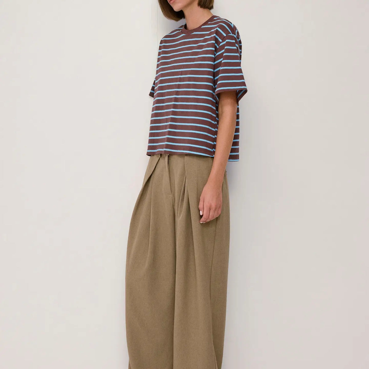 Relaxed Striped Tee - Brown + Blue