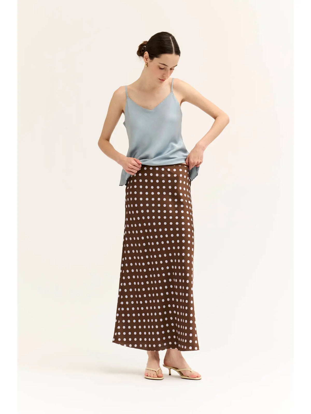 Grade + Gather - Polka Dot Slip Skirt - Brown + Blue