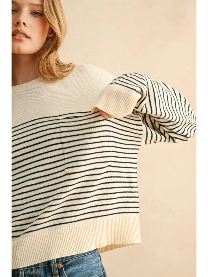 Stripe Knitted Sweater - Cream & Black