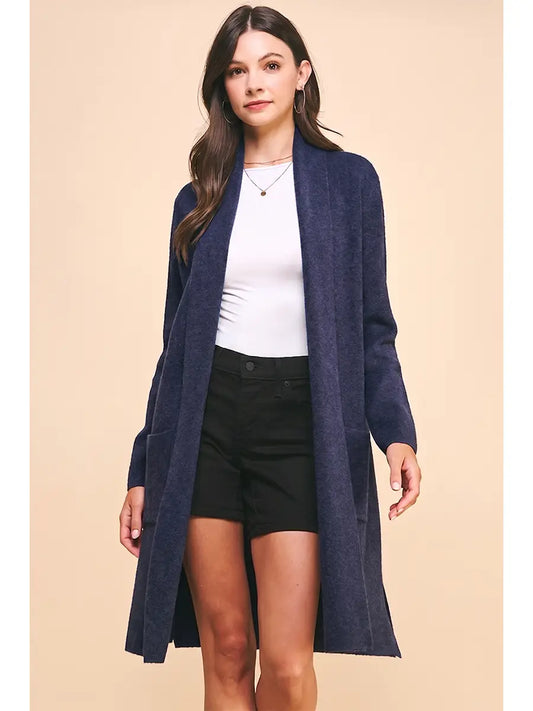 Open Knitted Cardigan - Dark Denim