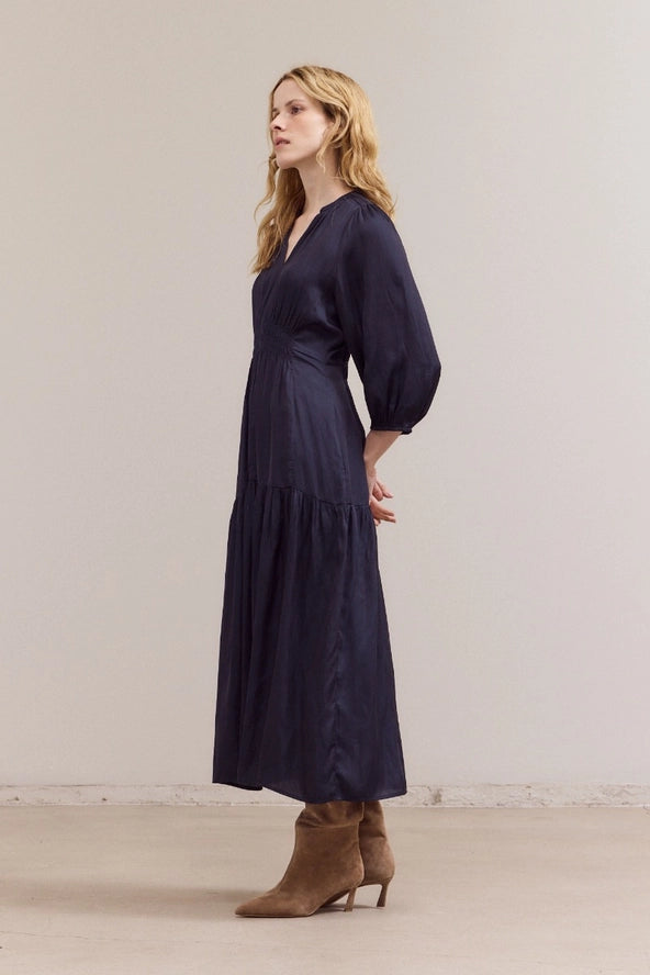 Grade + Gather - Satin Midi Dress - Midnight