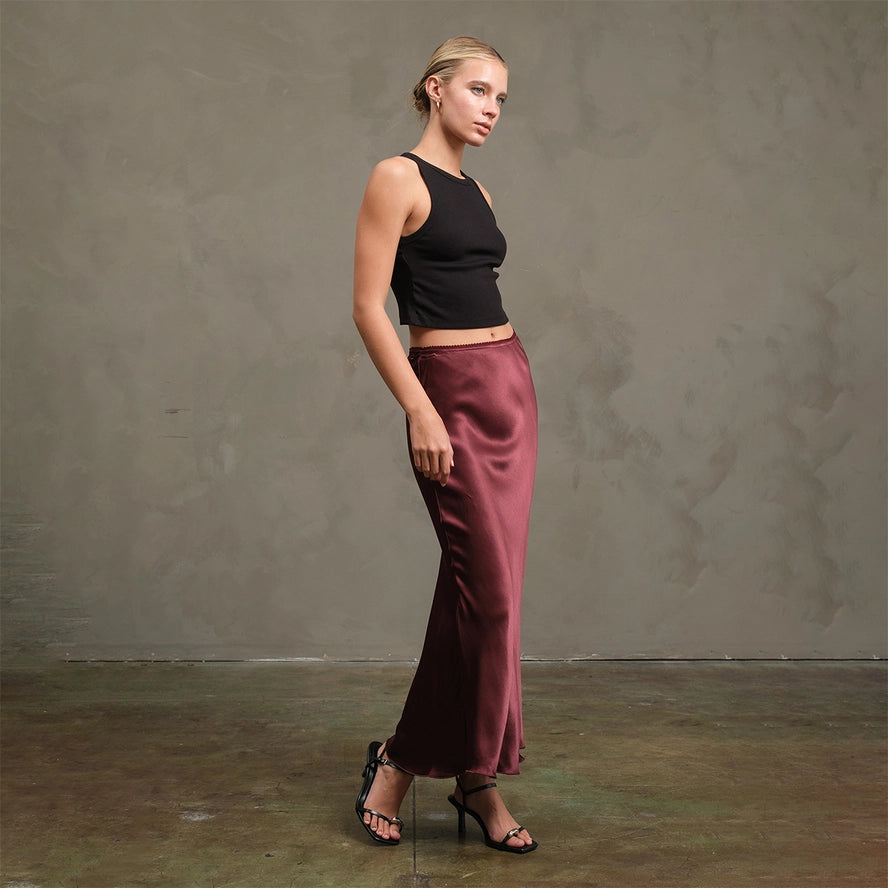 Satin Slip Skirt - Burgundy