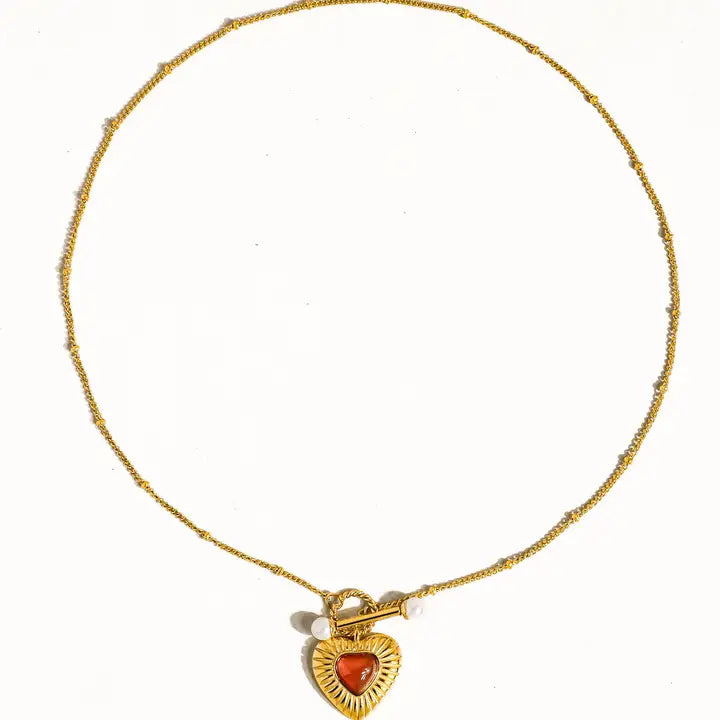 Havana 18K Non-Tarnish Vintage Heart Chain Necklace - Red