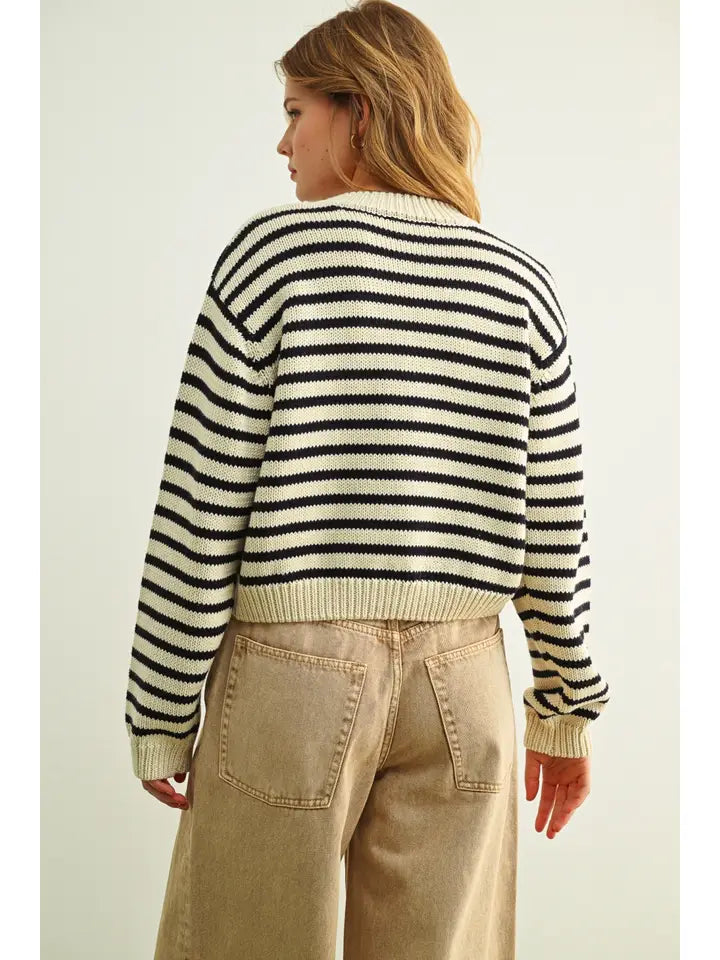 Stripe Knitted Cardigan - Black & White