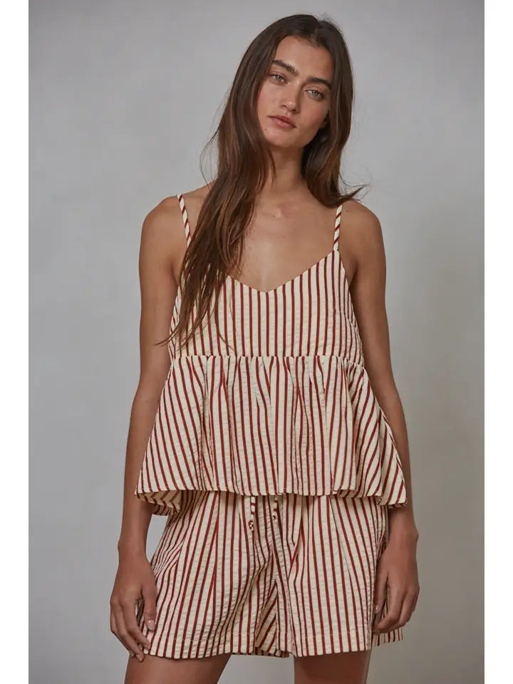 Woven Striped Short - Red