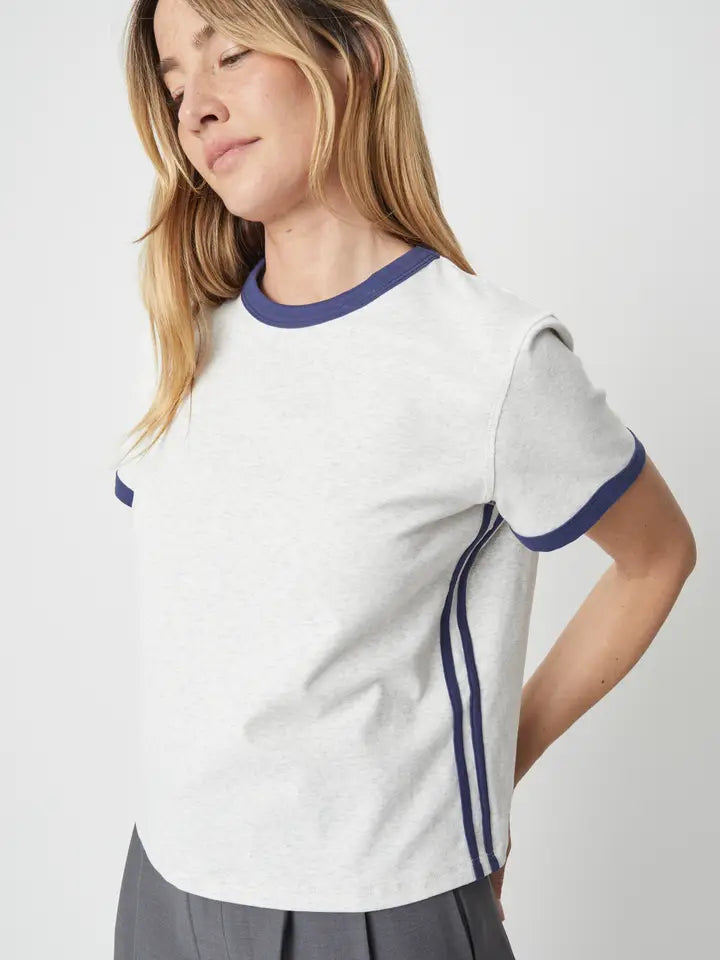 Sporty Contrast Tee - Heather Grey/Navy