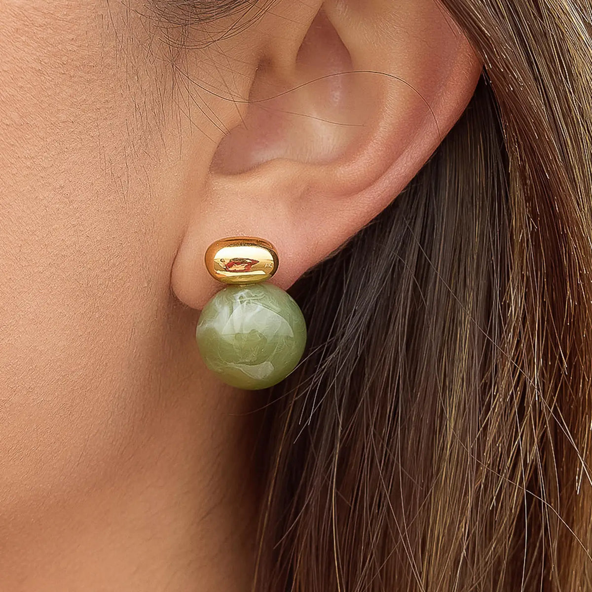 Velisse 18K Gold Non-Tarnish Marble Earrings - Green