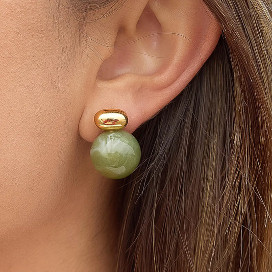 Velisse 18K Gold Non-Tarnish Marble Earrings - Green