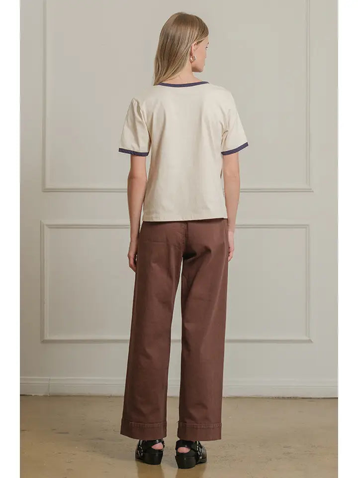 Feeling Lucky Embroidered Tee - Cream/Navy