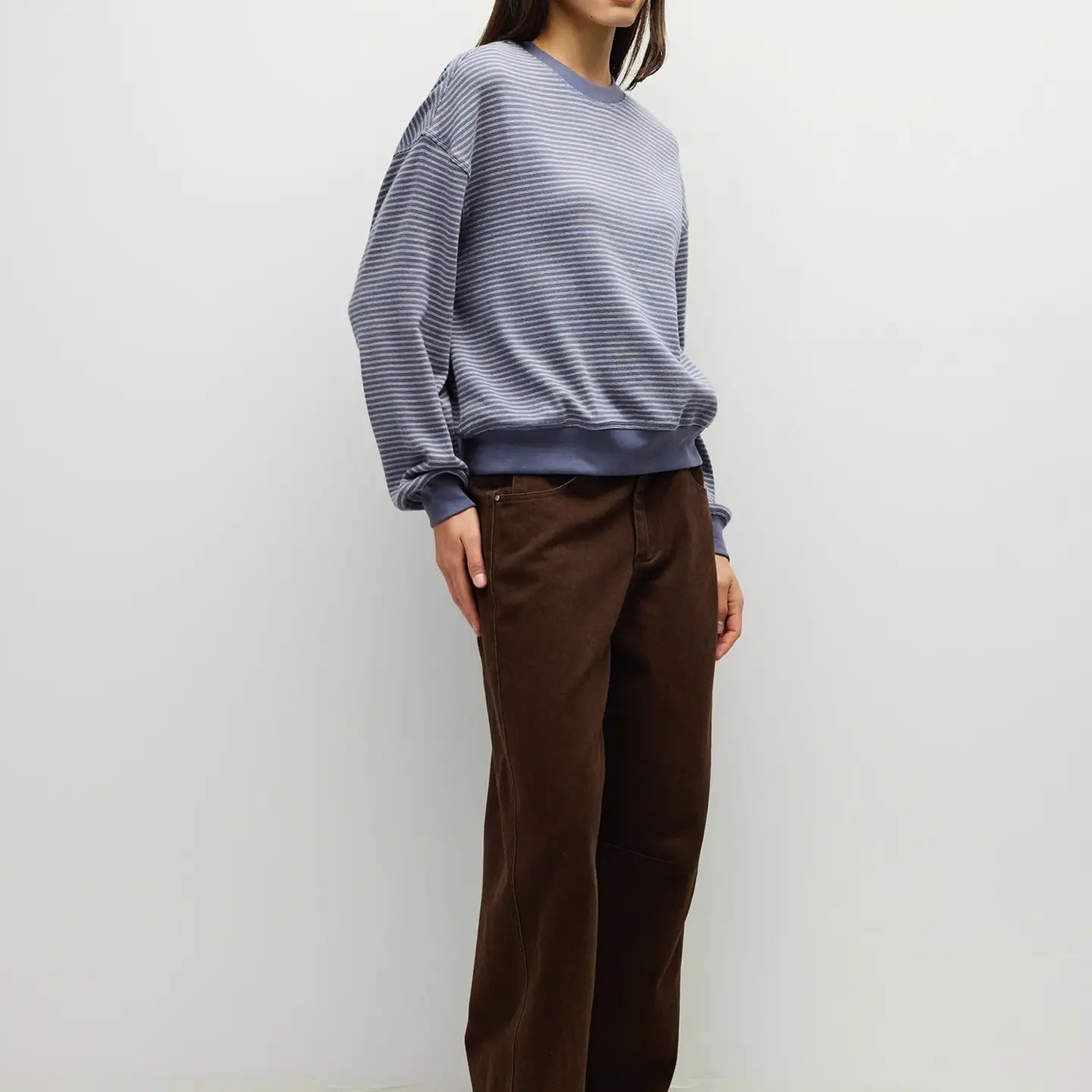 Striped Crewneck - Blue + Cream