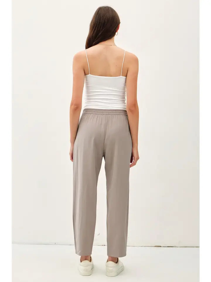 High Rise Elastic Drawstring Pants - Earth Gray