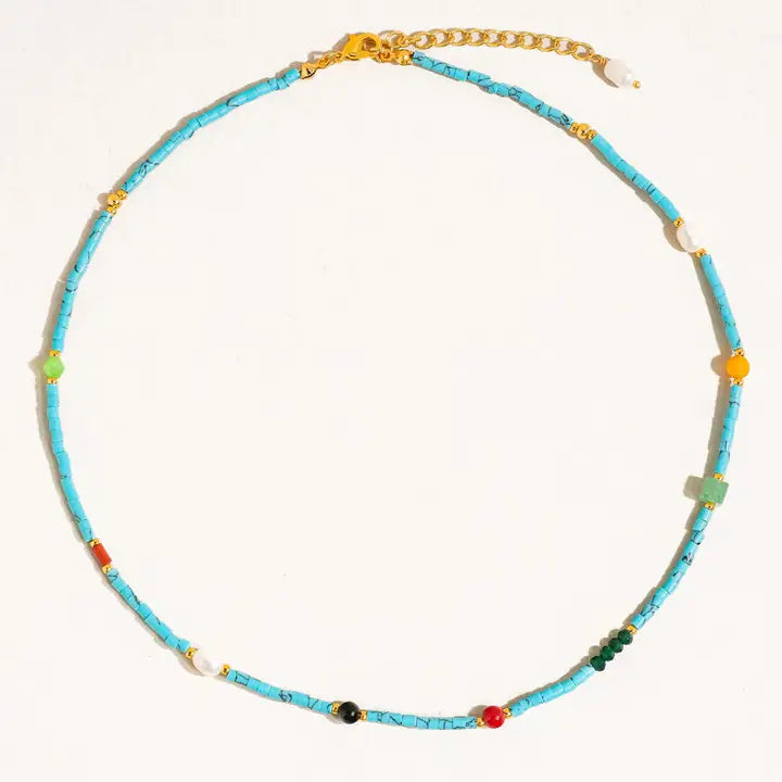 Calise Boho Handmade Blue Turquoise Stone Beaded Necklace - Turquoise