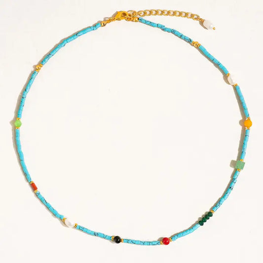 Calise Boho Handmade Blue Turquoise Stone Beaded Necklace - Turquoise