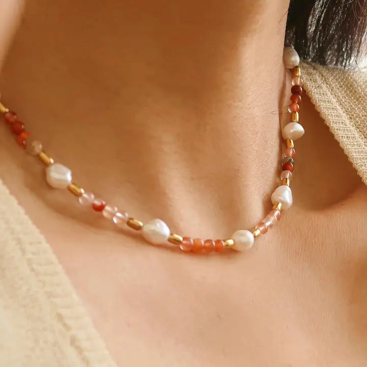 18K Bohemian Handmade Rose Pearl and Bead Necklace - Josephine-Rose