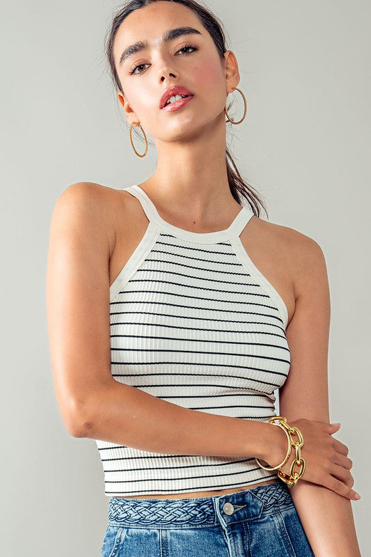 Striped Ribbed Tank - Cream