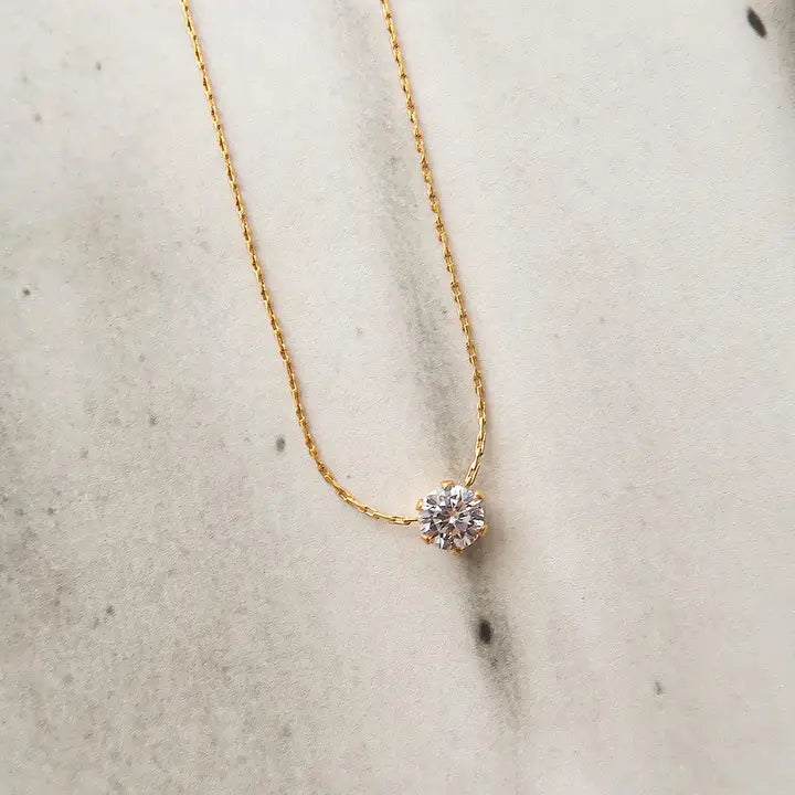 Ciara 18K Non-Tarnish Petite Round CZ Necklace - Yellow Gold