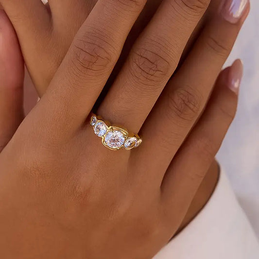 Irid 18K Gold Non-Tarnish Multi CZ Statement Ring - Yellow Gold