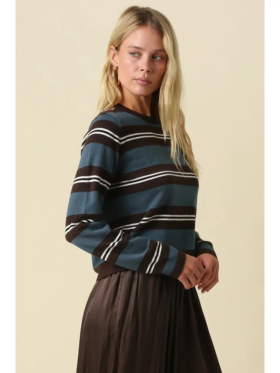 Addison Stripe Knit Top - Brown Teal