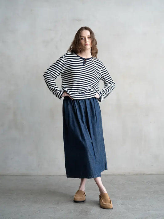 Striped Round Neck Top - Navy Stripe