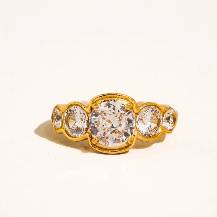 Irid 18K Gold Non-Tarnish Multi CZ Statement Ring - Yellow Gold