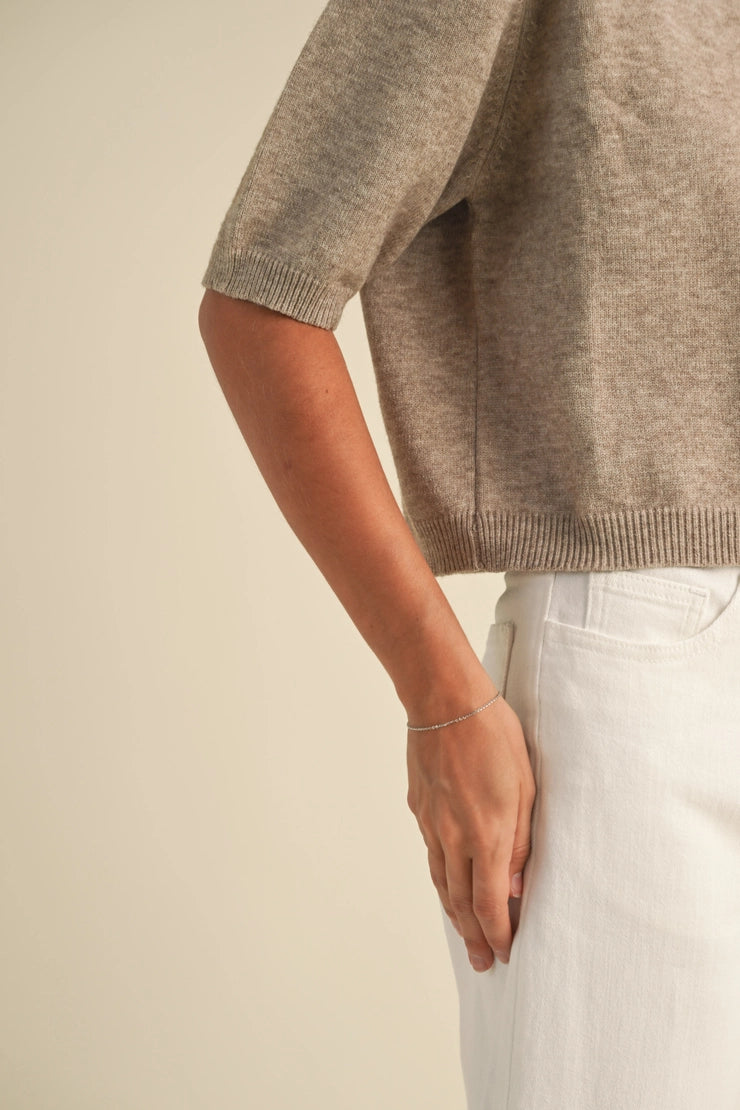 Short Sleeve Sweater Top - Mocha