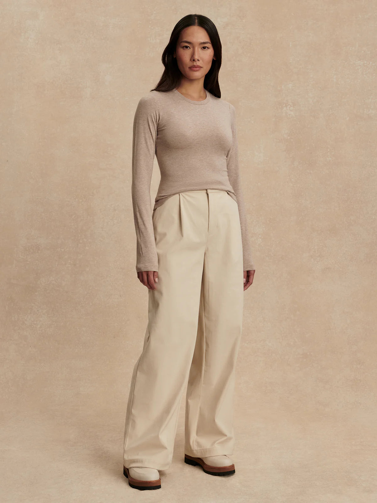 Varley - Edna Long Sleeve Fitted Tee - Taupe Marl