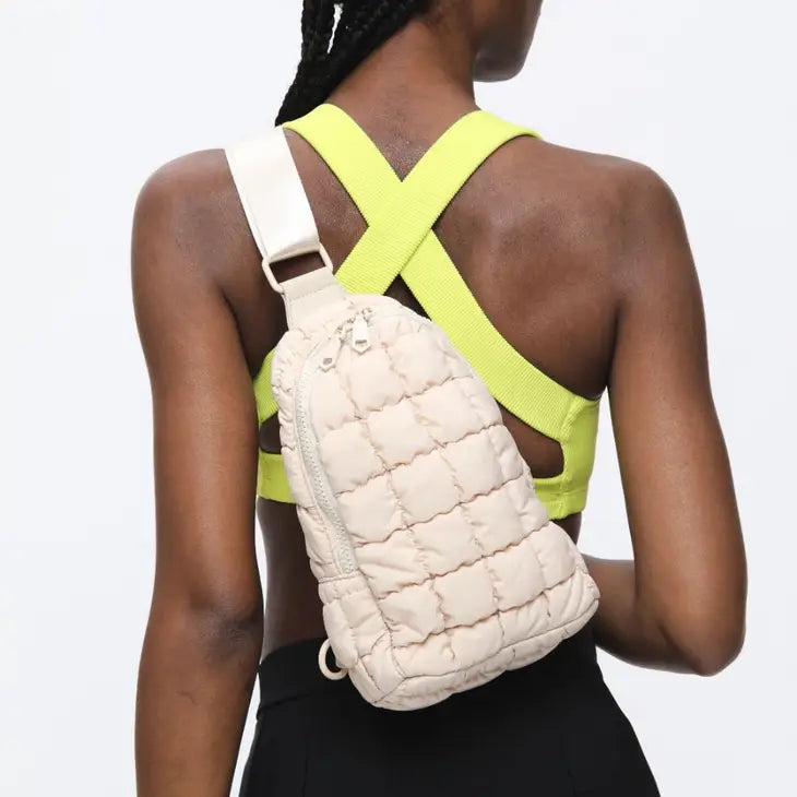 Sol and Selene: Rejuvenate - Quilted Nylon Sling Backpack - Cream